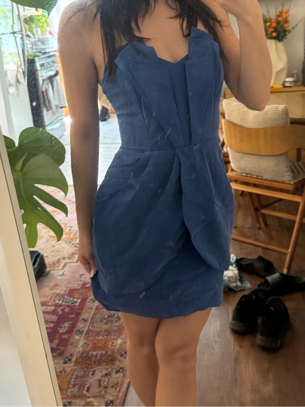 GUESS Blue Strapless Pleated Mini Dress